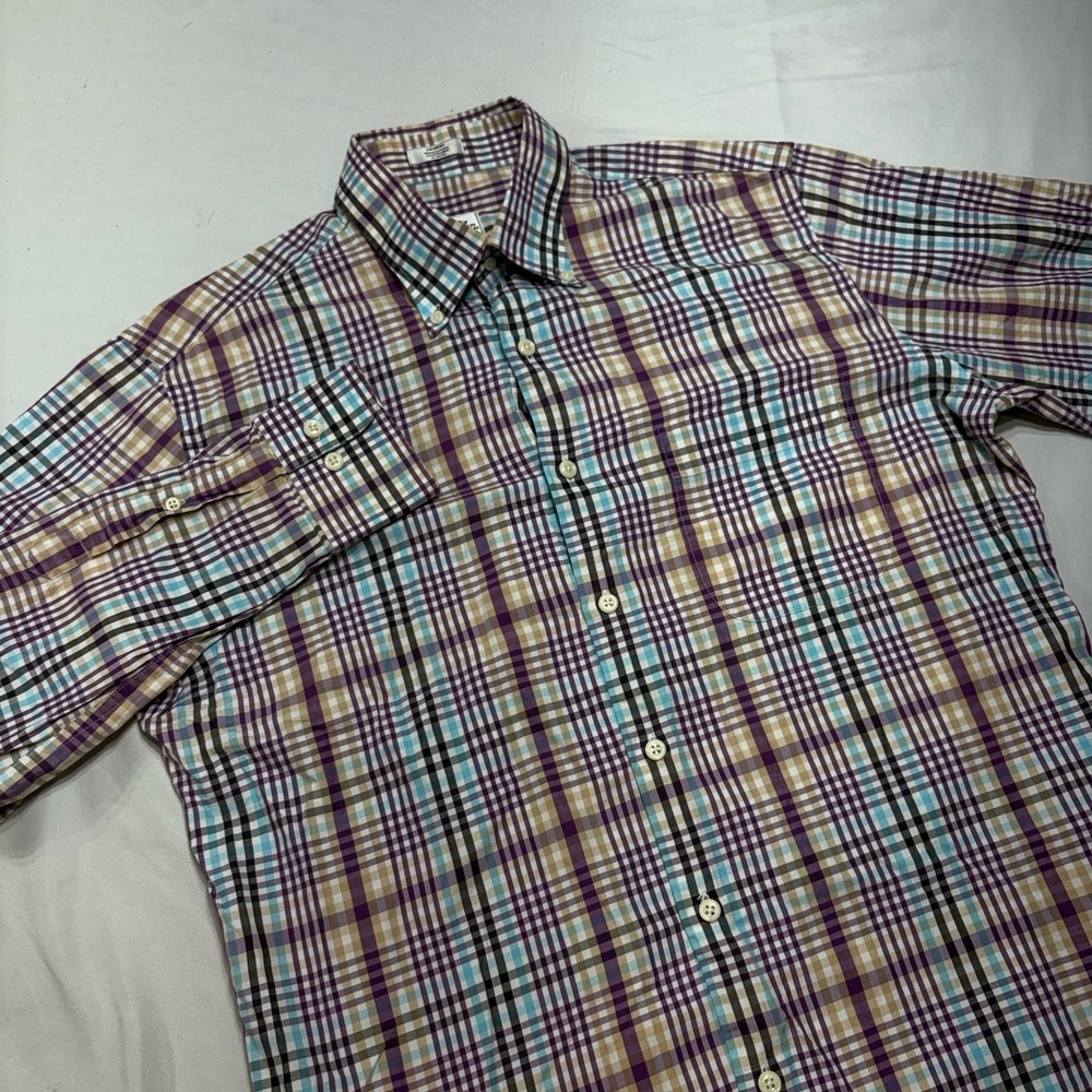 Peter Millar Men's M Button Down Shirt Plaid Purple Black Blue White Long Sleeve